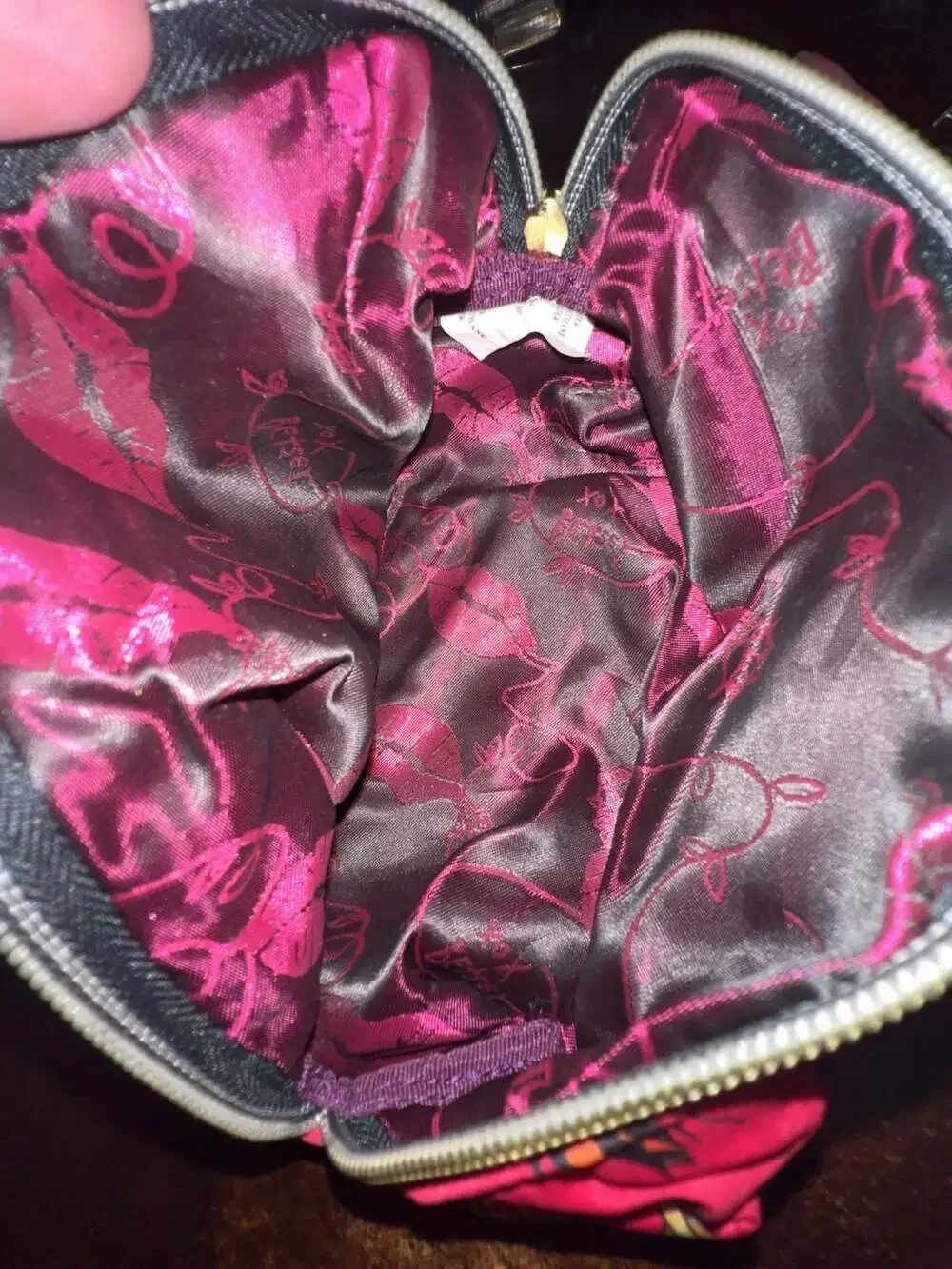 Betsey Johnson Red Floral Chain Tattoo Print Cosmetic Bag Wristlet